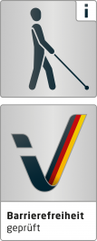 Kennzeichnung „Barrierefreiheit geprüft - teilweise barrierefrei für blinde Menschen“