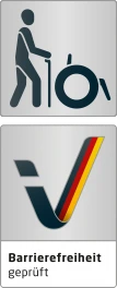 Kennzeichnung „Barrierefreiheit geprüft - barrierefrei für Menschen mit Gehbehinderung“