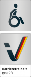 Kennzeichnung „Barrierefreiheit geprüft - barrierefrei für Rollstuhlfahrer“