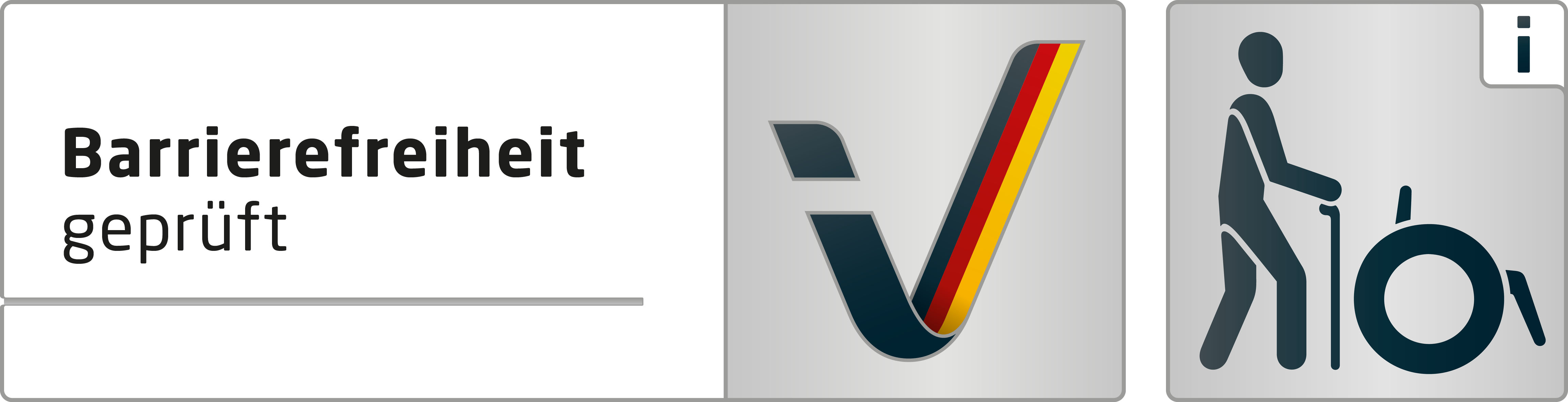 Kennzeichnung „Barrierefreiheit geprüft: teilweise barrierefrei für Menschen mit Gehbehinderung“